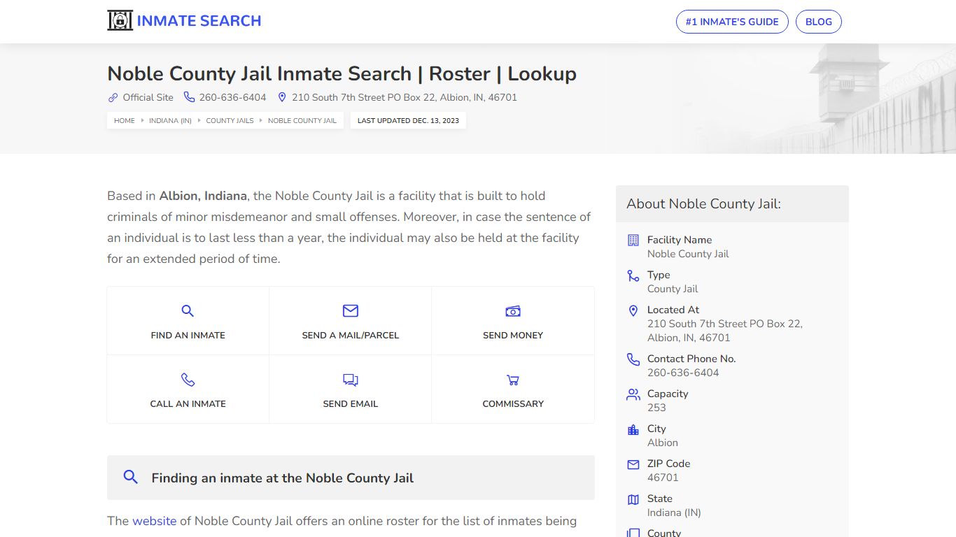 Noble County Jail Inmate Search | Roster | Lookup